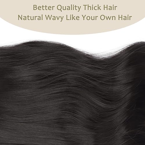 Miniatura 4 de 4 extensiones de cabello ondulado con clip para la playa, 20 pulgadas, extensiones de cabello sintético largo negro natural para mujer (negro