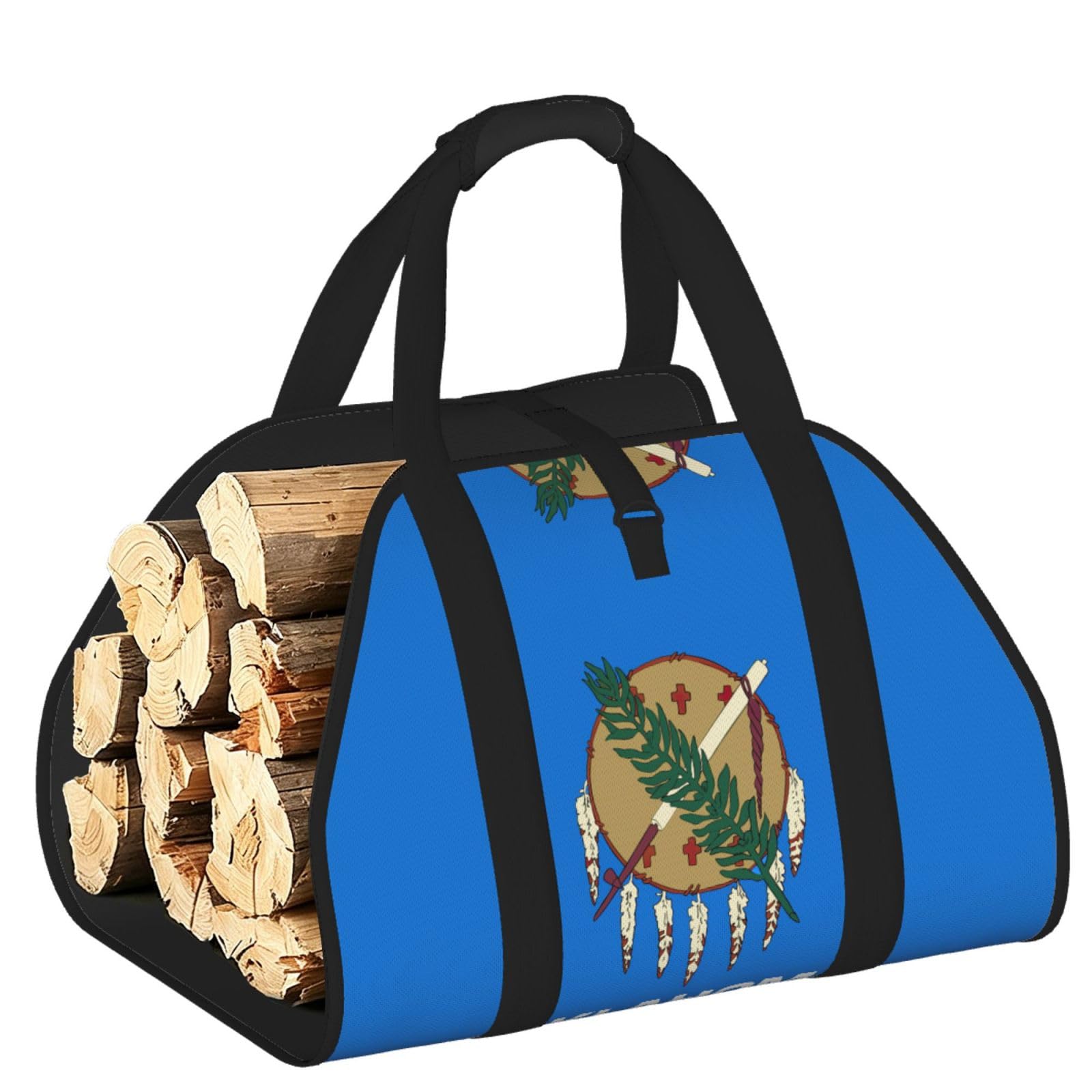 Oklahoma State Flag Printed Firewood Log Carrier, Large Tote Bag with Reinforced Handles for Camping Fireplace Home