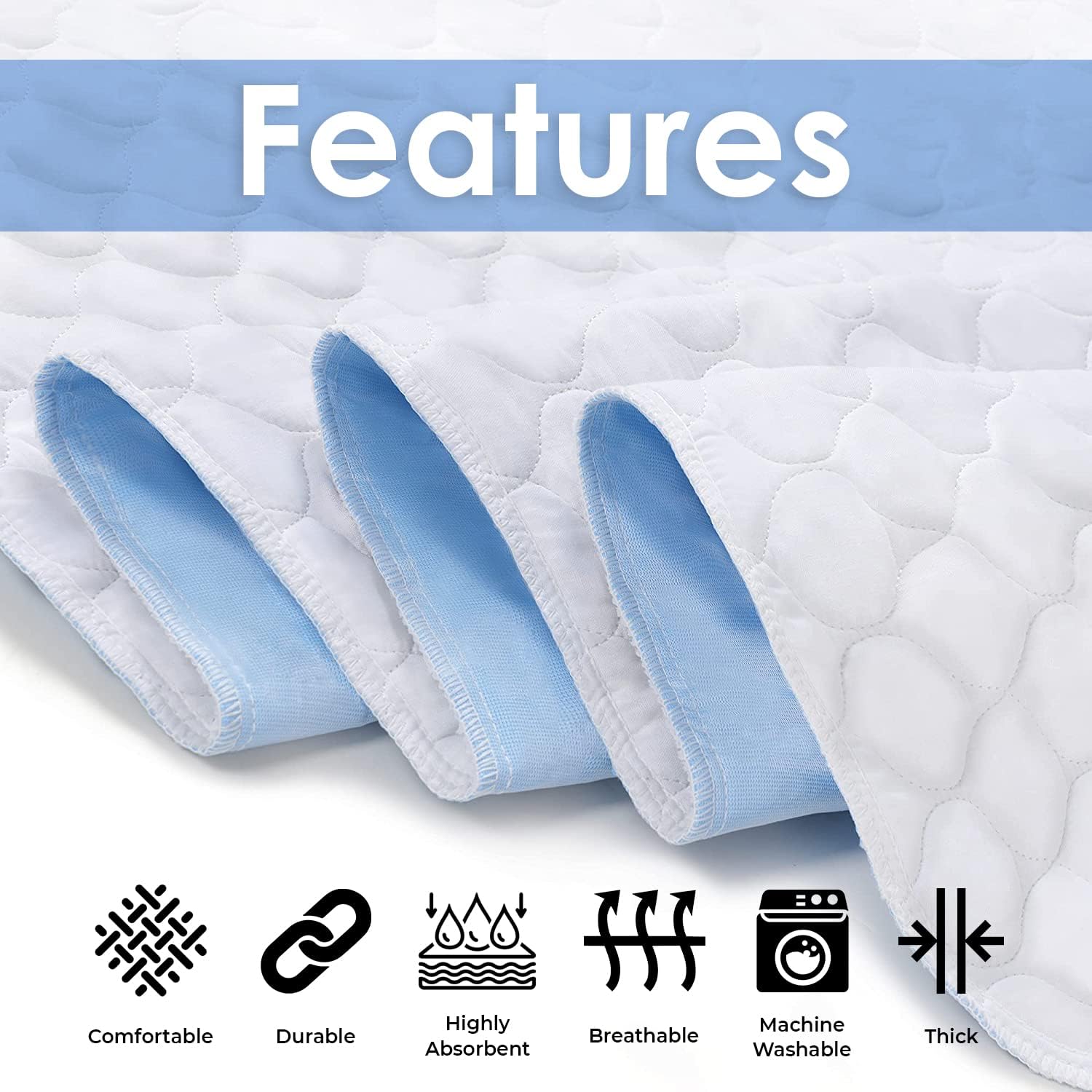 Incontinence Bed Pads Washable Waterproof 34x36 Inches Pack of 4 - Washable Pee Pads for Beds for Incontinence Adults, Kids & Pets - Waterproof Pad, Reusable Bed & Underpads