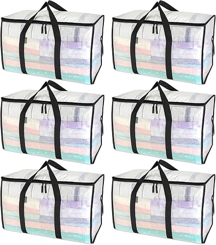 6 Pack Extra Large Heavy Duty Moving Bags 90L - 6 Pack, Clear