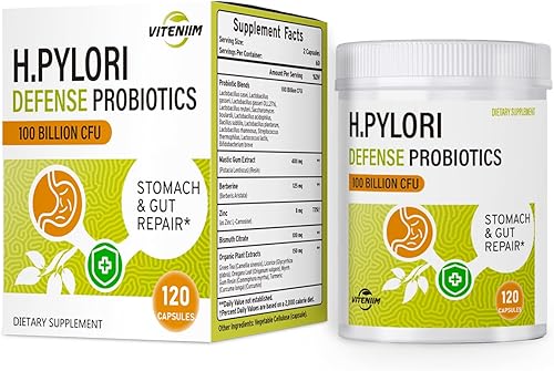Helicobacter pylori Defense Probióticos - Formulados con Lactobacillus reuteri, goma mastica y berberina, 100 mil millones de UFC, gastritis,