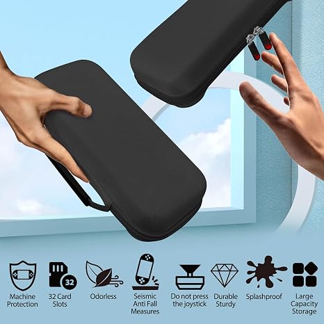 RAVEtone Travel Carrying Case Compatible with Nintendo Switch 2 Model 2025, Large Capacity Premium EVA Portable Hard Shell Pouch Waterproof Game Bag with 32 Game Cartridge Accessories (Black)