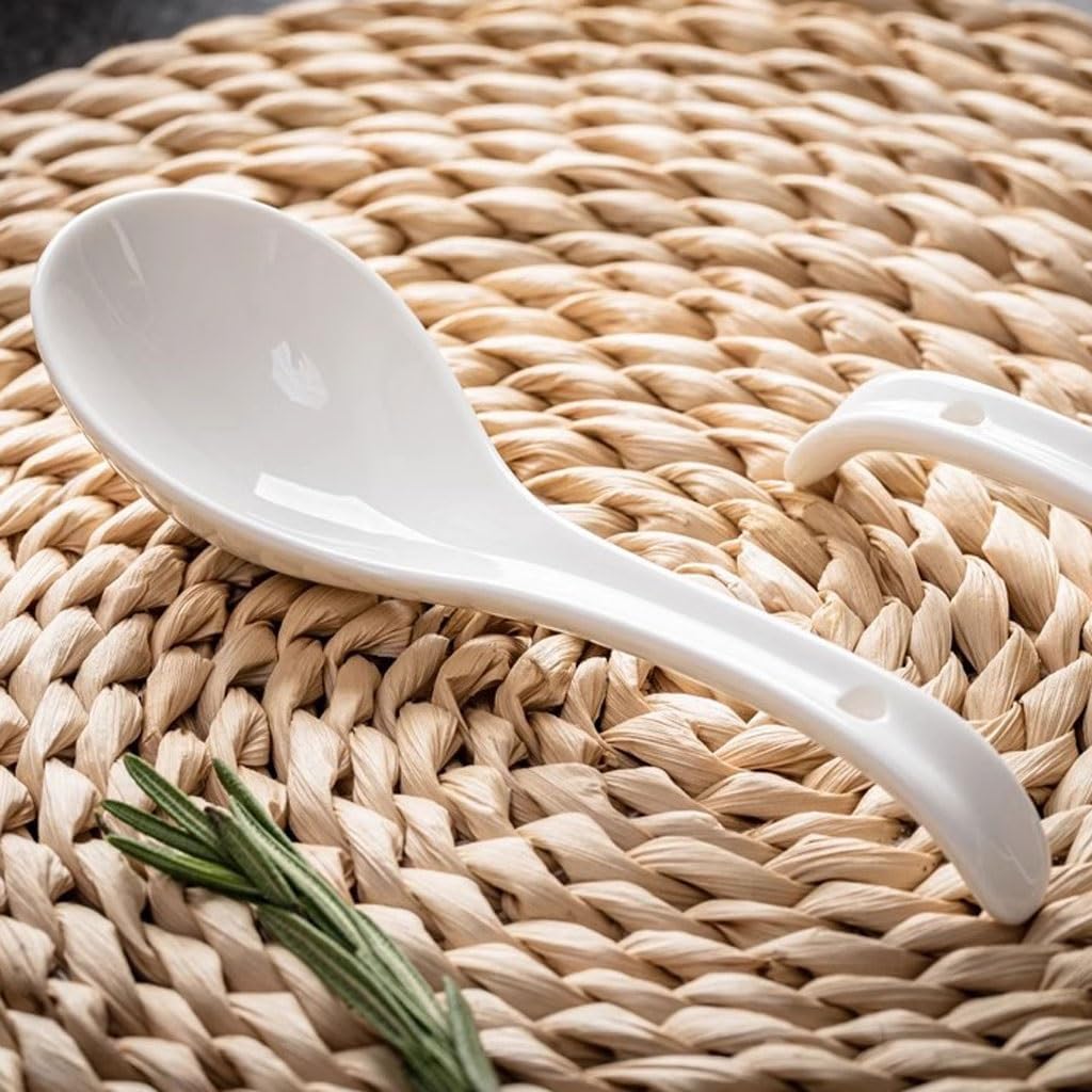 Spoons,soup spoons,Spoons for Cooking Kitchen Household Soup Spoon Ceramic Soup Spoon Hot Pot Spoon Restaurant Large Long Handle Spoon Dinner Spoon Teaspoons, White
