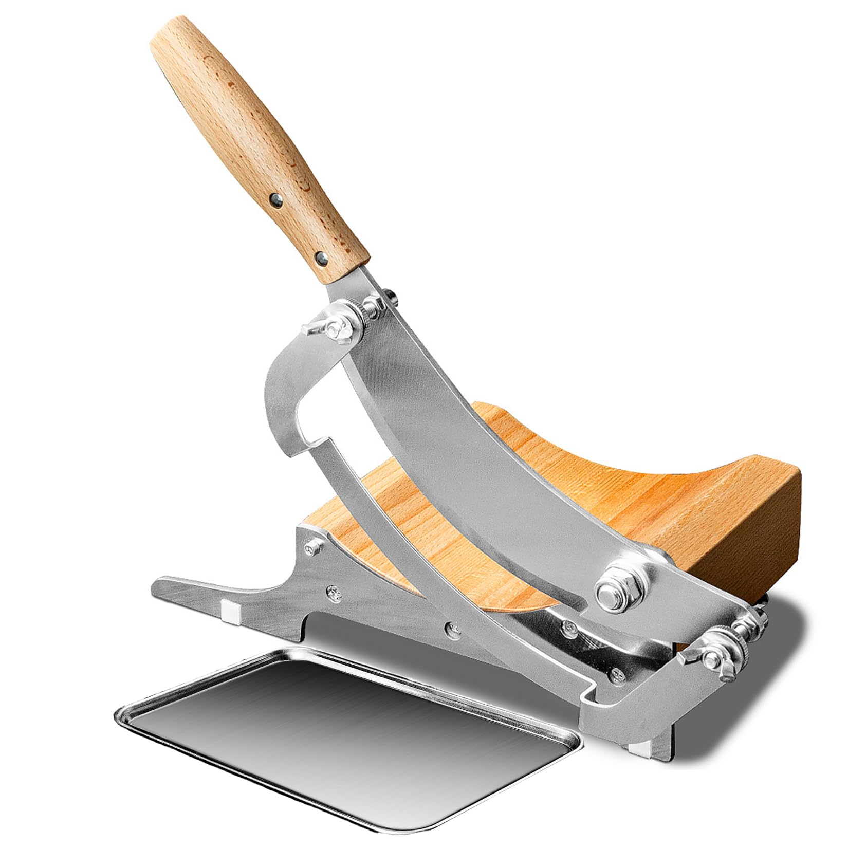 Trancheuse de viande manuelle pour fromage, jerky, biltong et pain – Outil de cuisine en acier inoxydable avec base en bois pour la maison et la charcuterie