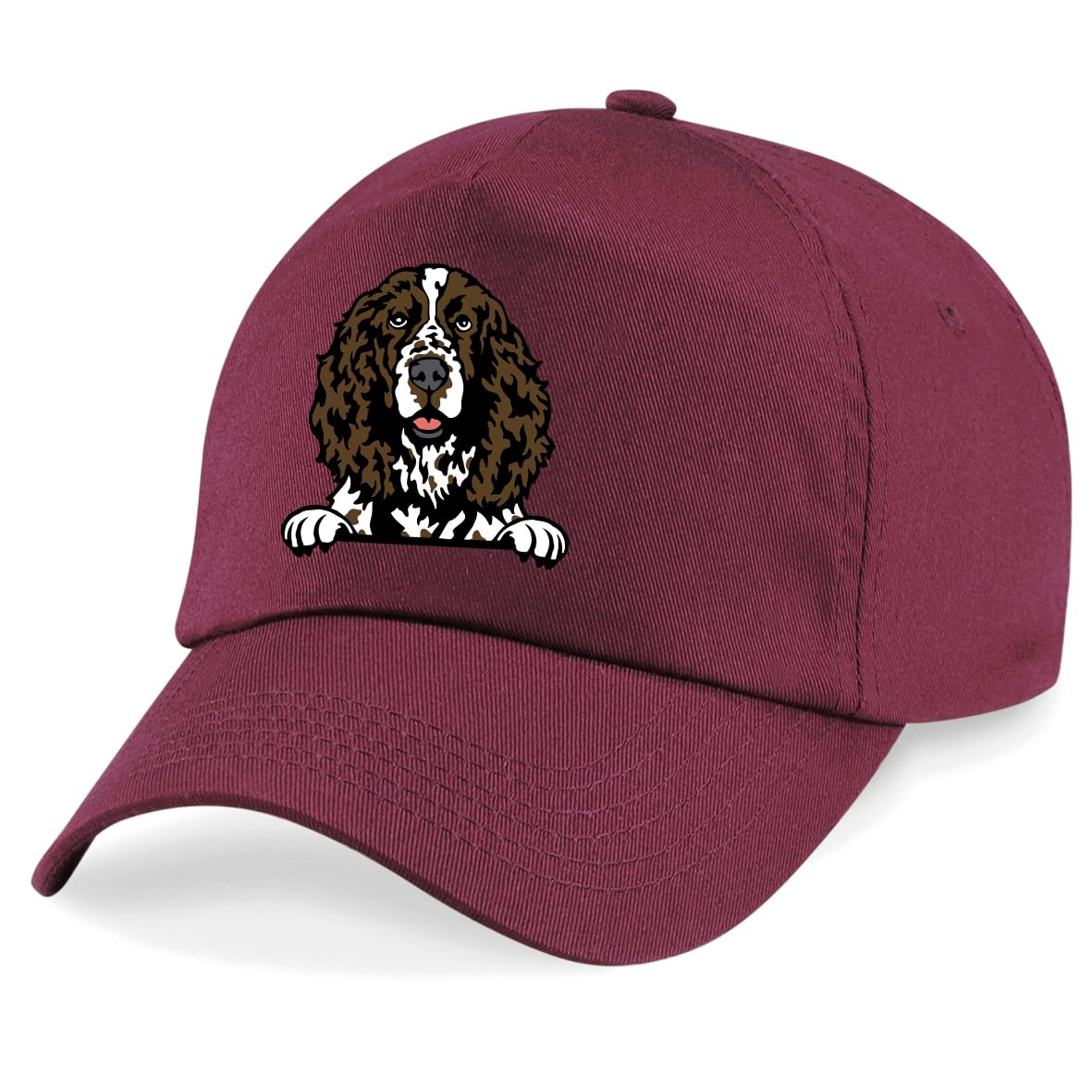 Apm Apparel English Springer Spaniel Dog Peeking Dog Unisex Baseball Cap (UK, Alpha, One Size, Maroon)