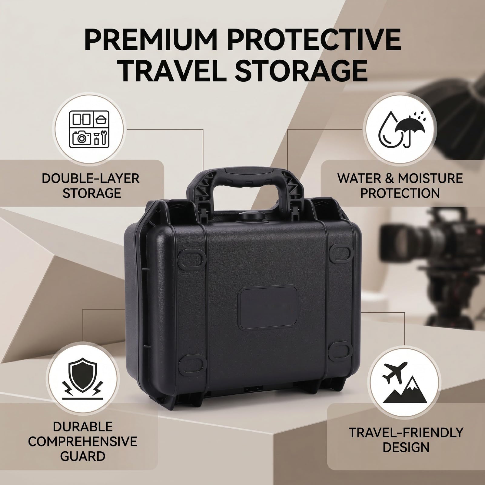 Custodia Rigida per Fotocamera, Custodia Impermeabile Resistente con Design a Doppio Strato per Accessori da Viaggio OM 4, Nera, Portatile, 1 unità