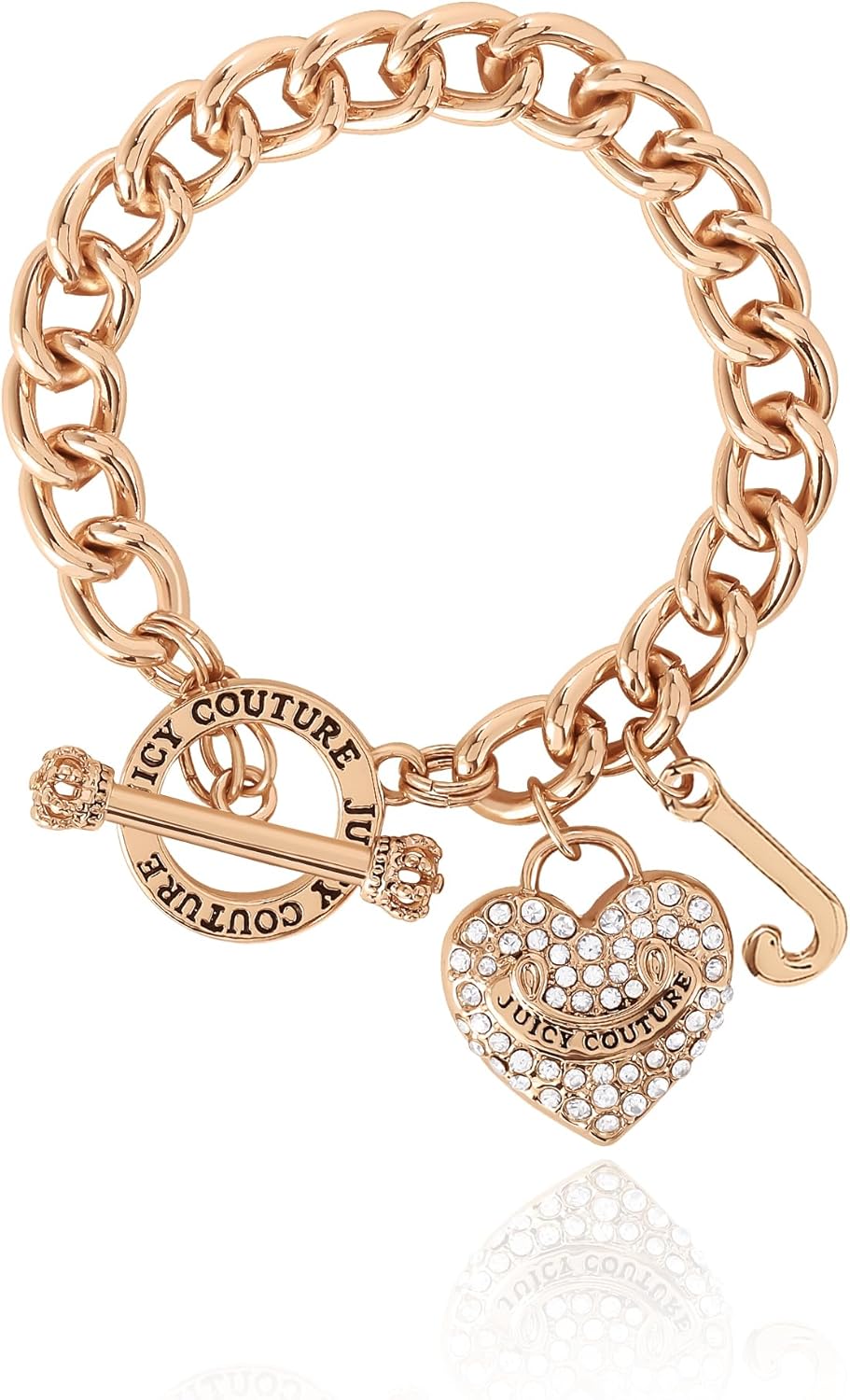 Juicy Couture Bracelet 7-7.5", Goldtone Heart Charm and Toggle Bracelets for Women, Mother's Day Gifts for Her