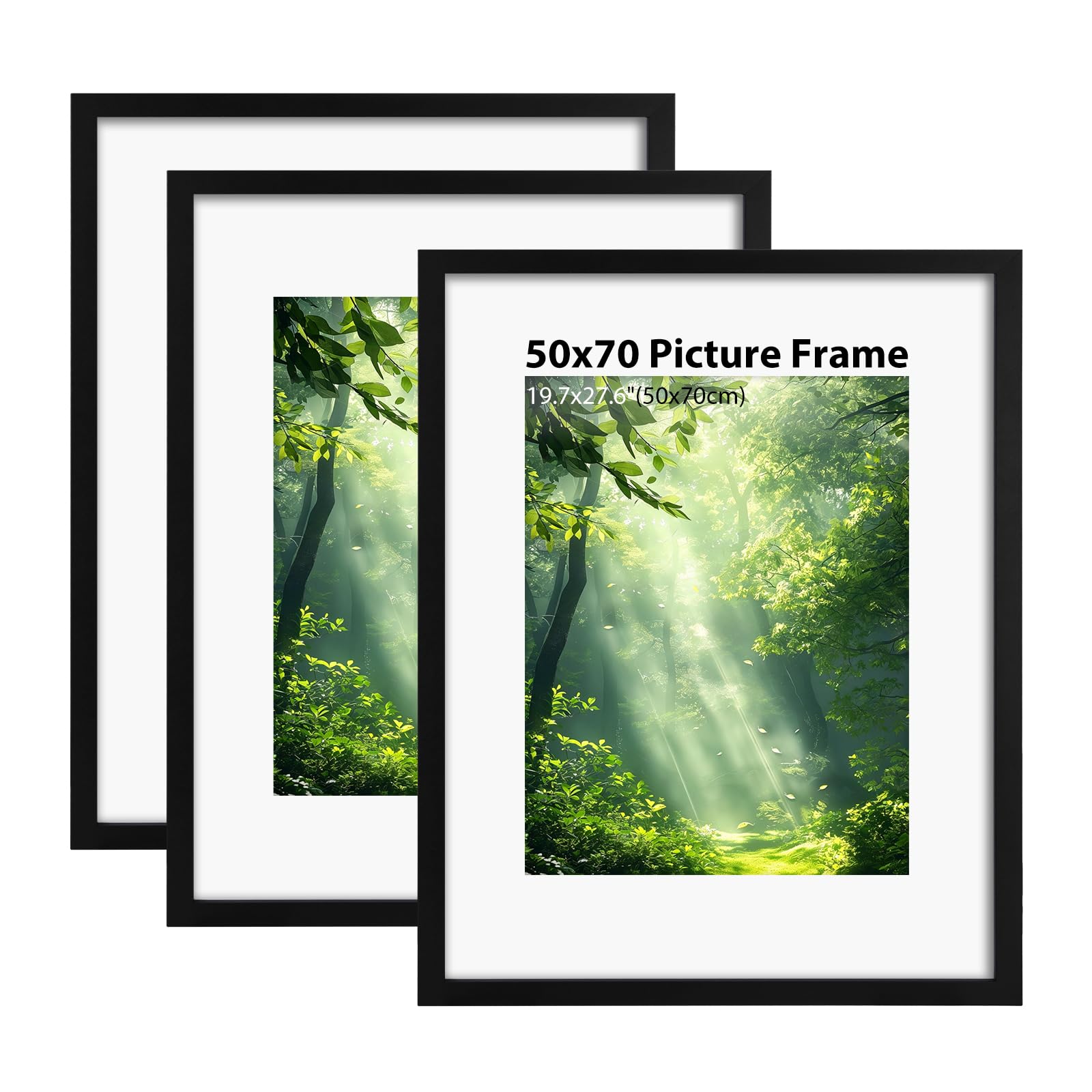 Set 3 Cornici foto 50x70 cm, cornice in legno con vetro acrilico per parete, Nero
