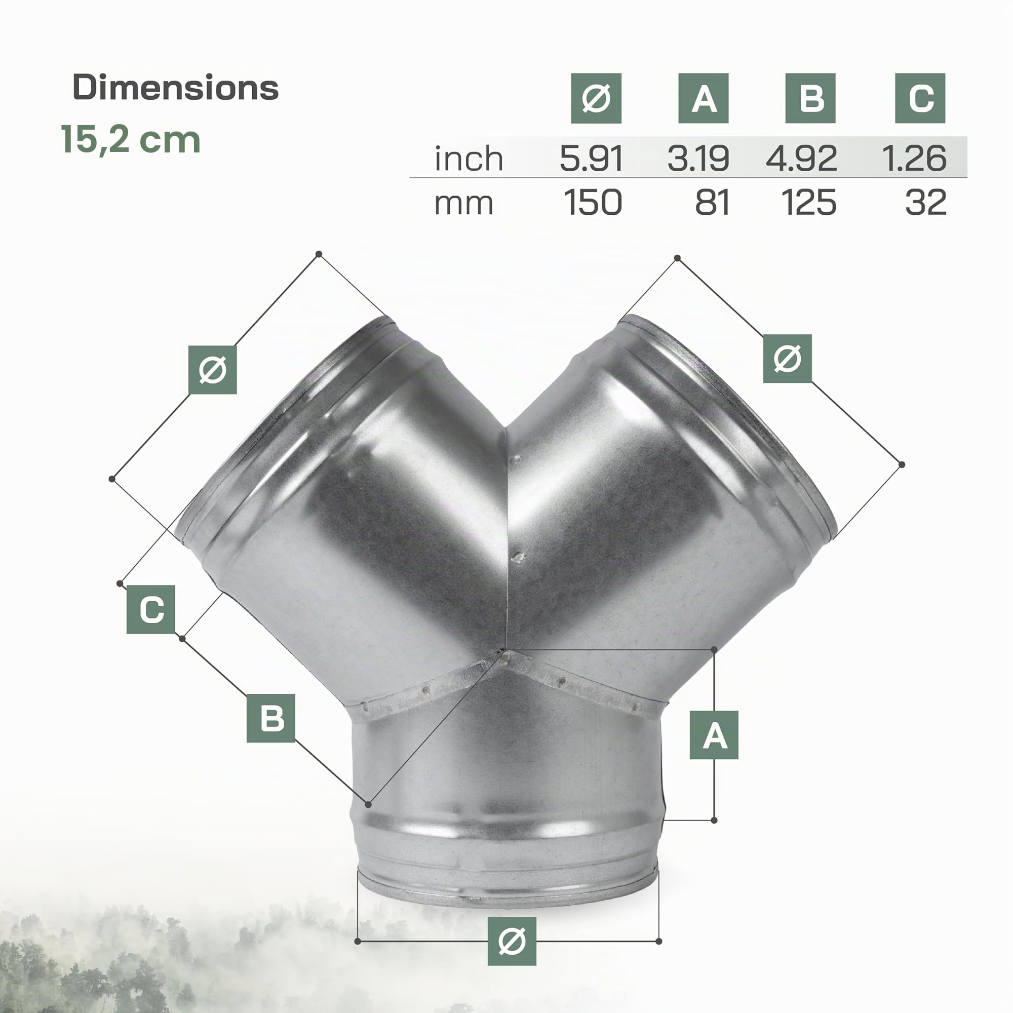 Vent Systems Connecteur de conduit de 150 mm à 3 voies pour tuyau rond en forme de Y - Extracteur de ventilateur - Connecteur en Y - Raccord en Y - Raccord en métal de 150 mm