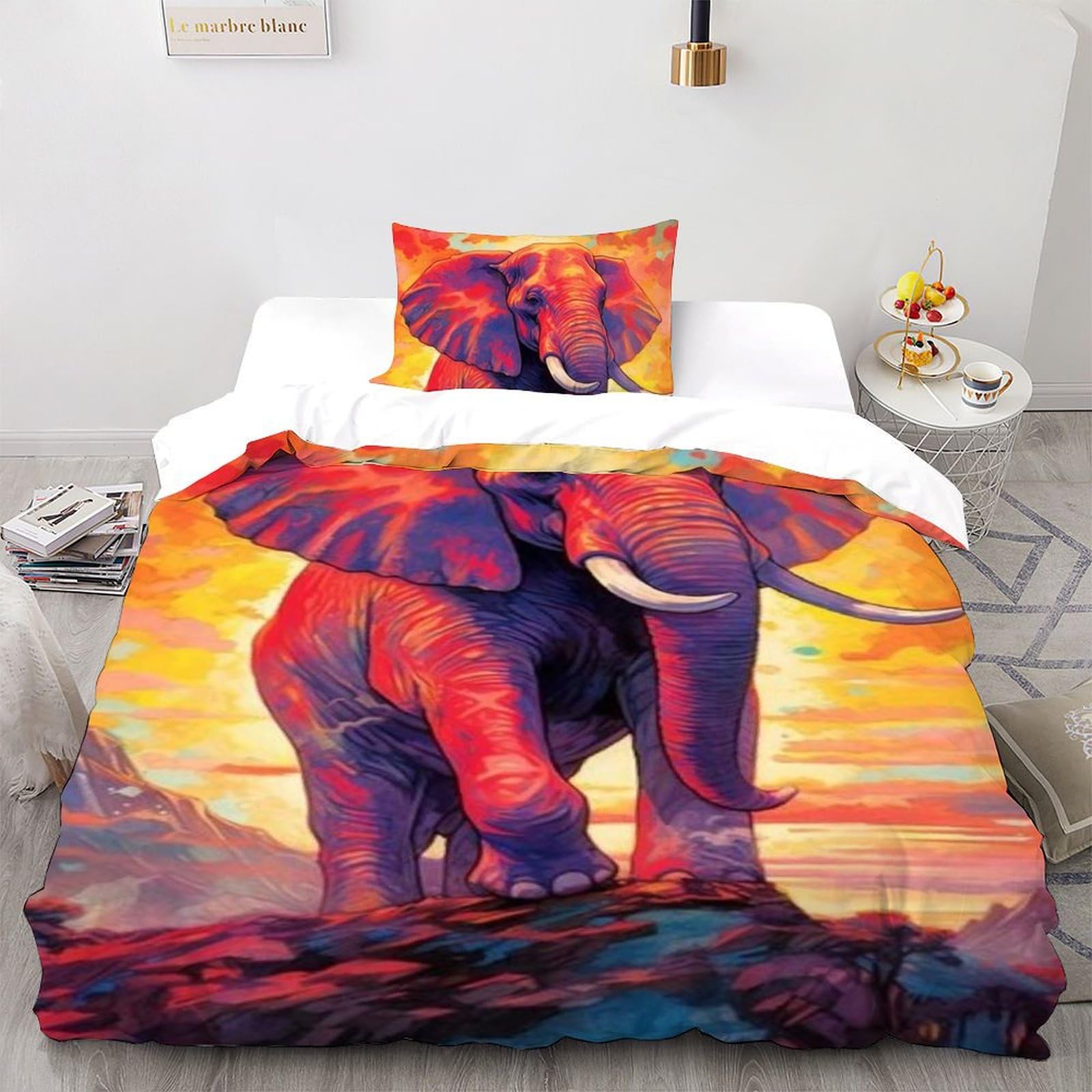 Parure de lit 2 pièces éléphant 135x200 housse couette fermeture éclair