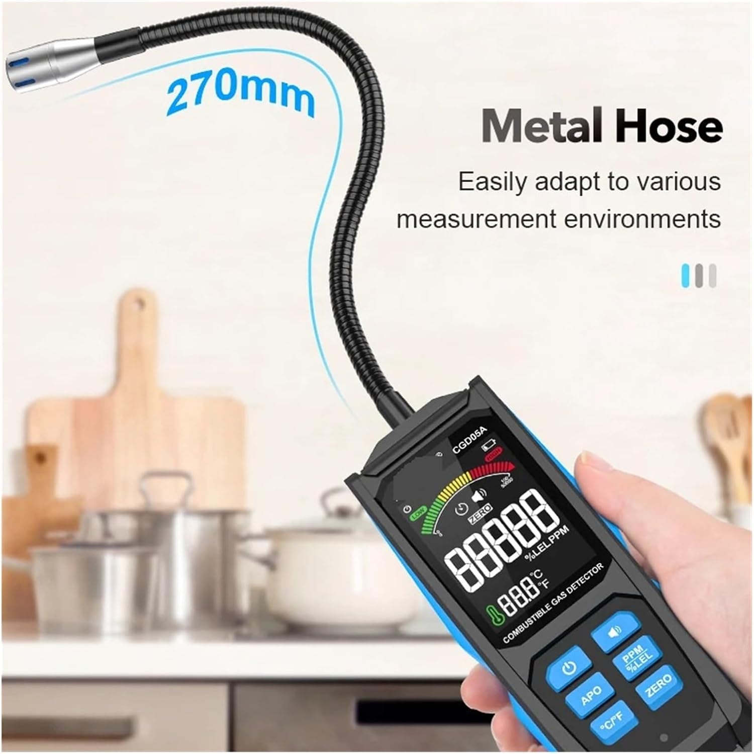 Combustible Gas Detector LPG Meter VA Color Screen Gas Analyzer Charging PPM LEL Unit Triple Alarm Natural Gas Leak Meter Precise Sensors for Fast Detection