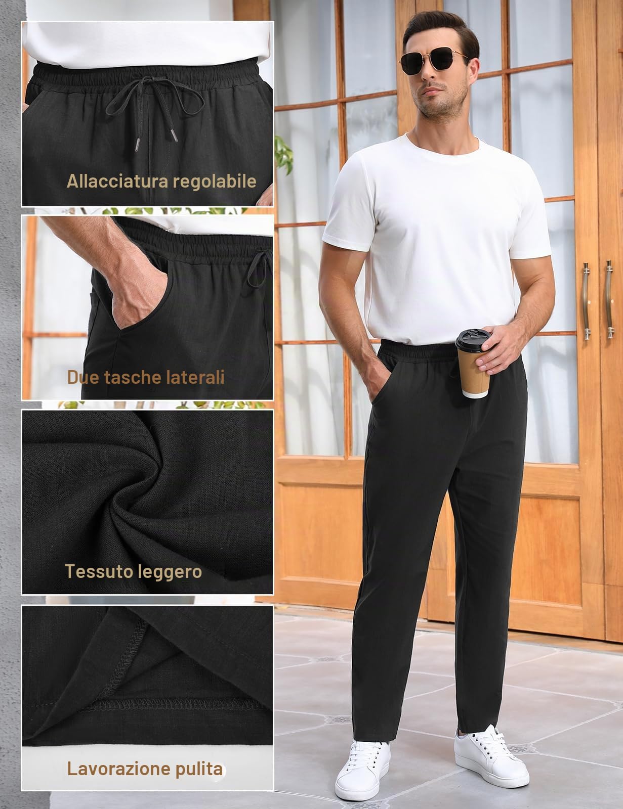 heekpek Pantaloni Uomo Casual Cotone Pantaloni Estivi Uomo Comodi Pantaloni con Tasconi Uomo per Spiaggia