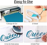 Vista 5 de HTVRONT Rollos de vinilo HTV de transferencia de calor – 12" x 5 pies, vinilo HTV azul aguamarina para camisetas, vinilo para planchar en todas