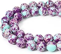 Vista 14 de 45 piezas de cuentas de piedra natural de 0.31 pulgadas de ágata pavo real, cuentas sueltas redondas de piedra de energía curativa para hacer joyas