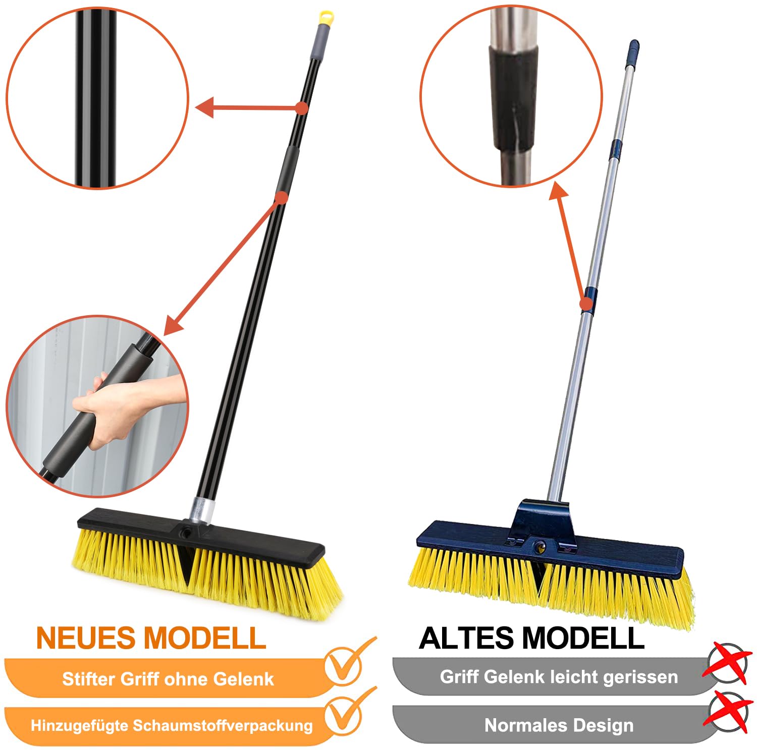 KeFanta scopa da esterno da 45 cm – resistente con manico lungo 160 cm per terrazze, vialetti, garage, cortili, magazzini e pulizia di pavimenti in cemento, giardino per