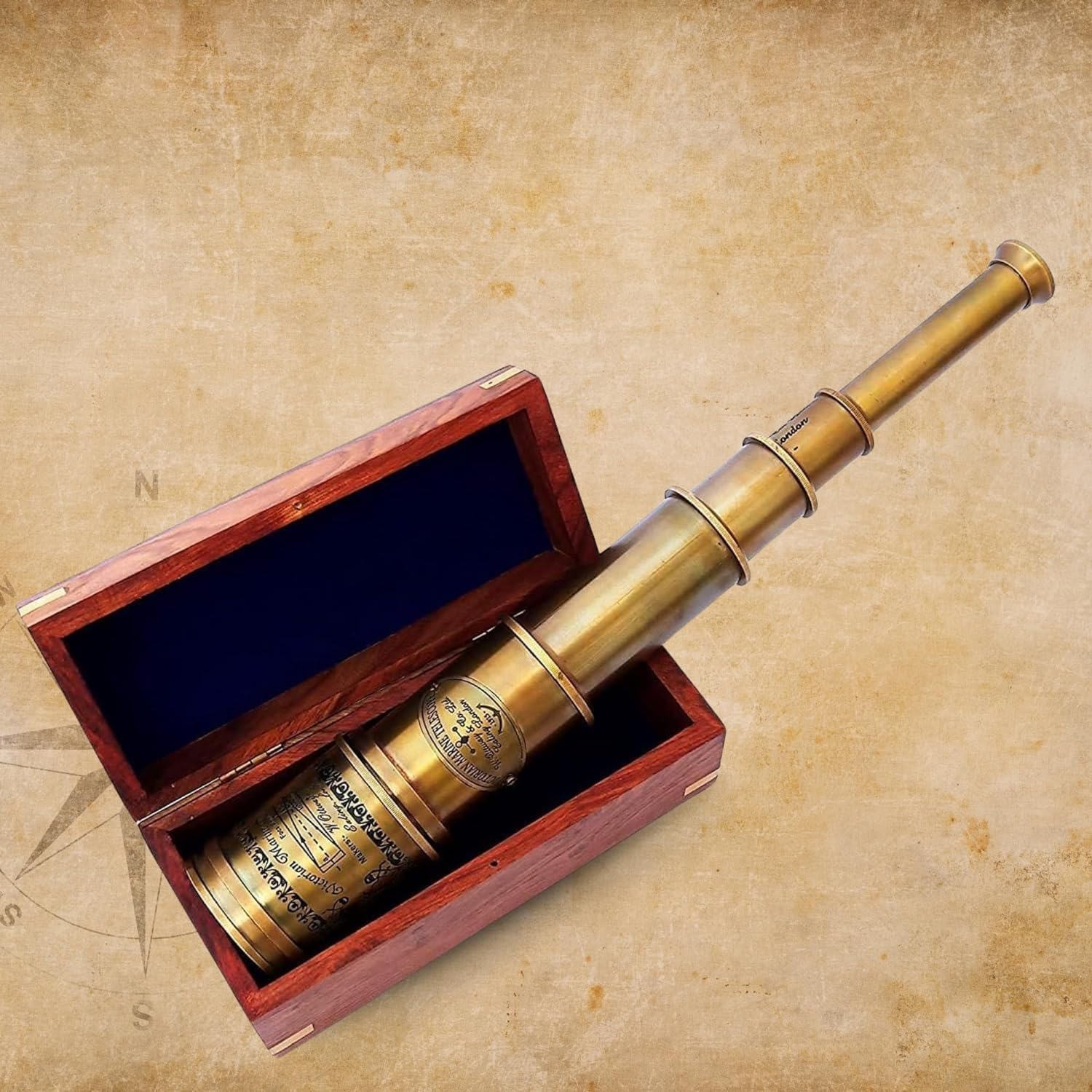 Vintage Brass Telescope Victorian 1915 | Nautical | Brass Finish Lens Cover with Wooden Box 20 inch