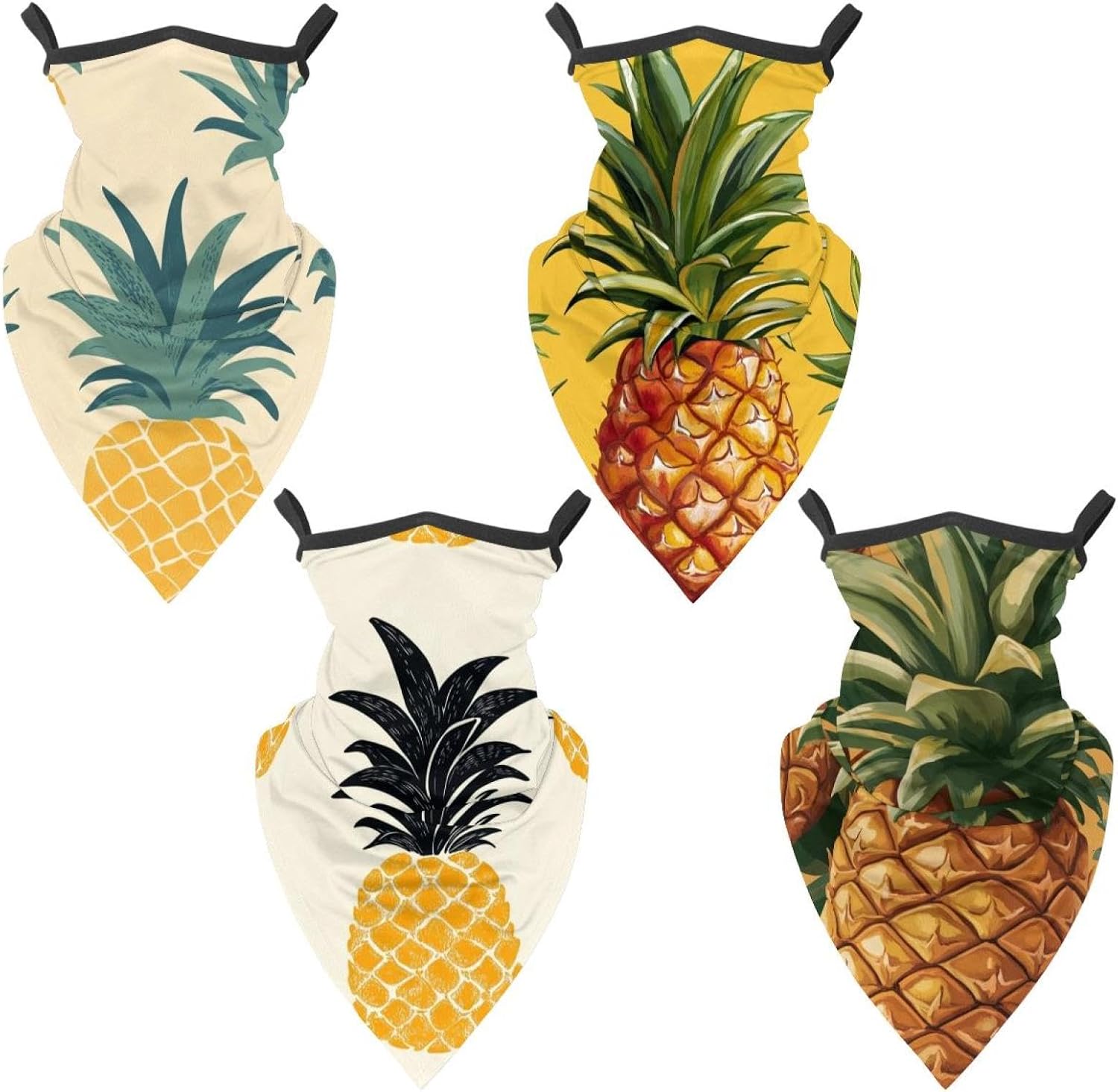 4 Pack Fruits Neck Gaiter Face Scarf Cover Sun Protection Balaclava Cloth Bandanas with Ear Loops