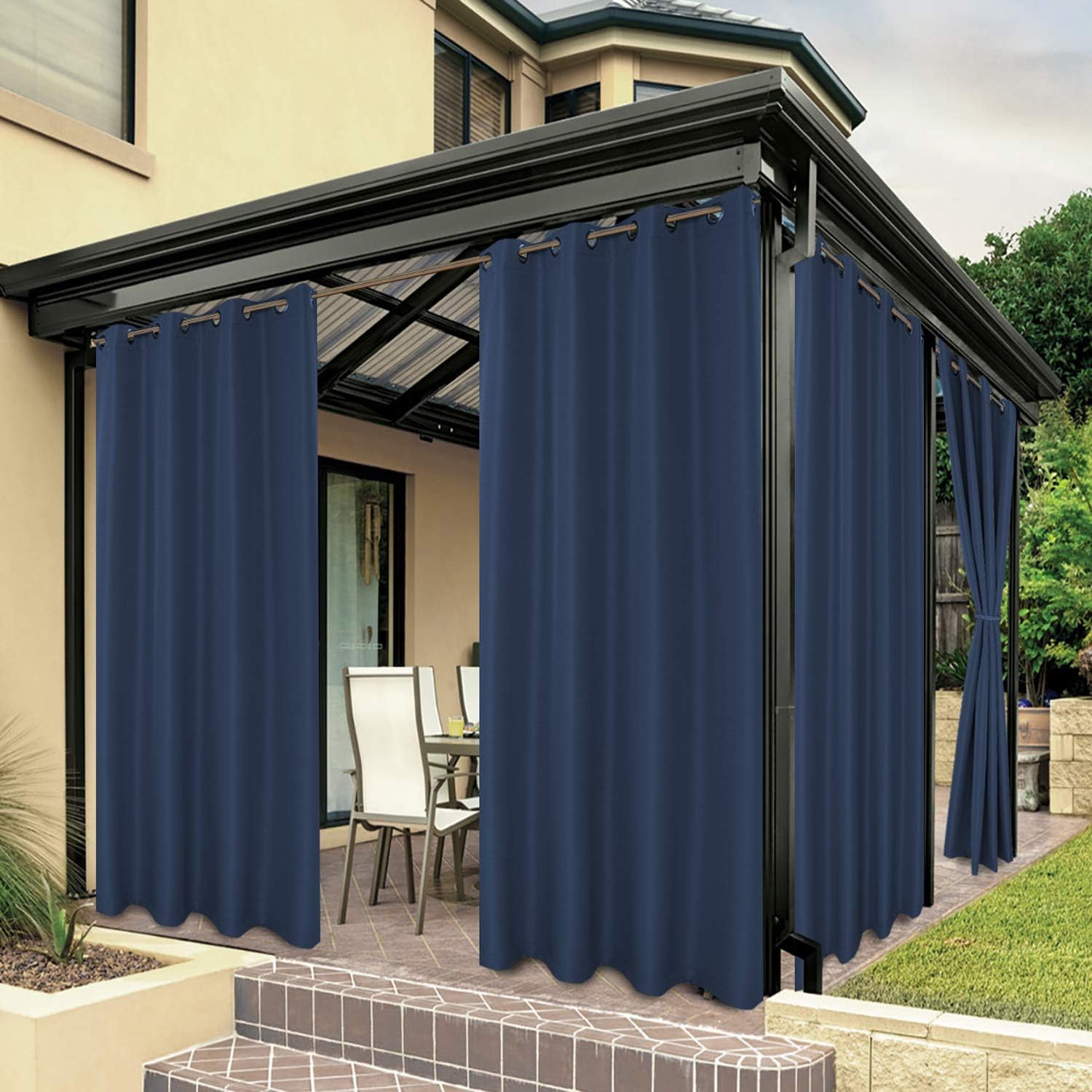 BONZER Outdoor Curtains for Patio Water Resistant Heavy Privacy Sunlight Blocking Grommet Outside Curtains for Porch, Pergola, Gazebo, 1 Panel, 84W x 120L inch, Navy