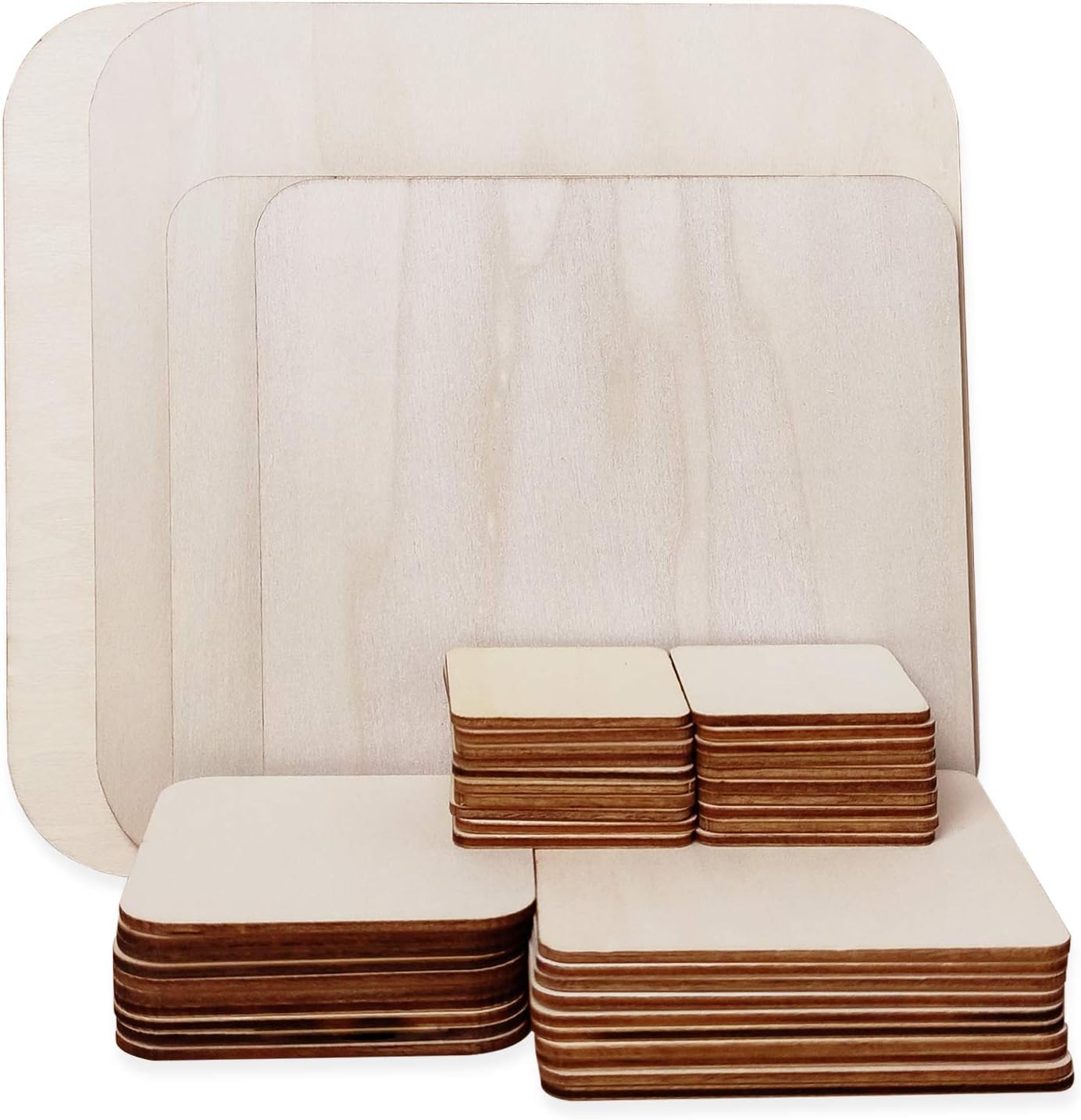 Unfinished Wooden Natural Square for Woodcraft, Gifts Decorations, Pyrography and Christmas Ornaments DIY Crafts Gifts (5) 44 Pieces