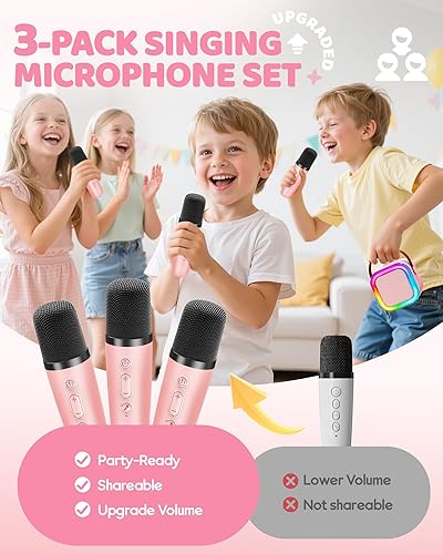 Miniatura 19 de Máquina de karaoke para niños y adultos, minialtavoz Bluetooth portátil con 2 micrófonos inalámbricos y luces de fiesta, para celular, regalo