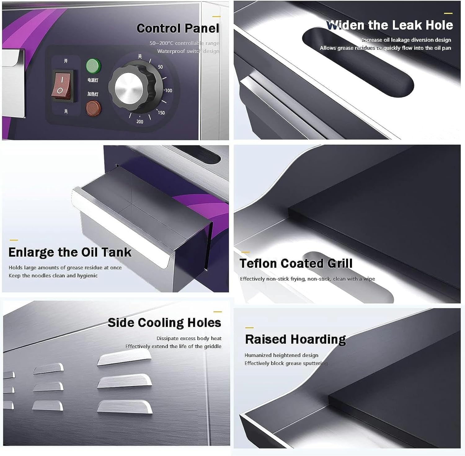 Electric Griddle Commercial Counter Top Flat Hotplate, Stainless Steel Adjustable Temperature Countertop Hot Plate BBQ Grill, 220-240V Efficient Nonstick Electric Griddle for Home Kitchen