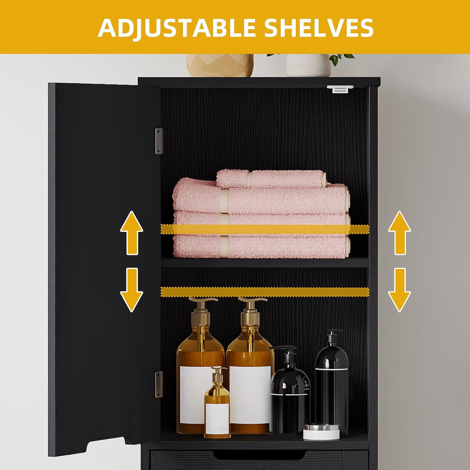 DWVO Tilt Out Laundry Hamper - 53" Tall Bathroom Storage Cabinet Laundry Cabinet with Adjustable Shelves and Clothes Basket, Laundry Hamper Shelf for Laundry Room Bathroom Organizer, Black