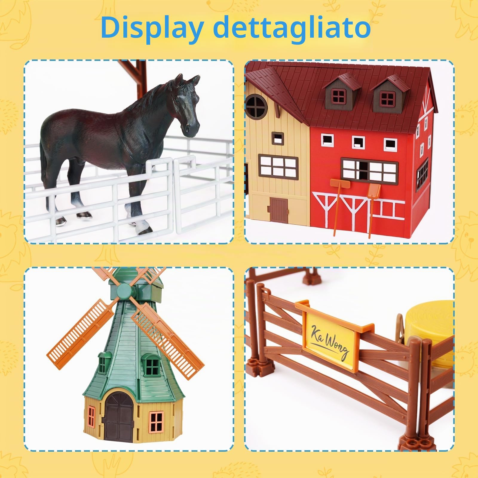 Farm Toy Playset Set di giocattoli animali della fattoria con mulino a vento casa cavallo stalla trattore rimorchio figurine animali agricoltore recinto gioco per bambini ragazzi ragazze per 3-7 anni