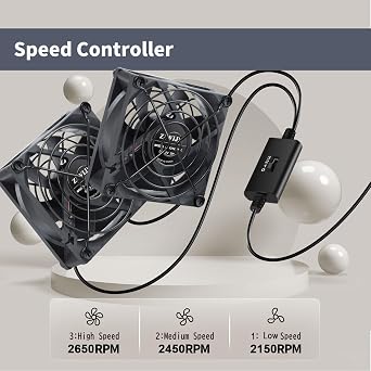 Quiet Dual 80mm USB Fan with 3 Speeds Control USB 5V Cooling Fan for Routers Receiver DVR PlayStation Xbox Computer Cabinet Cooling