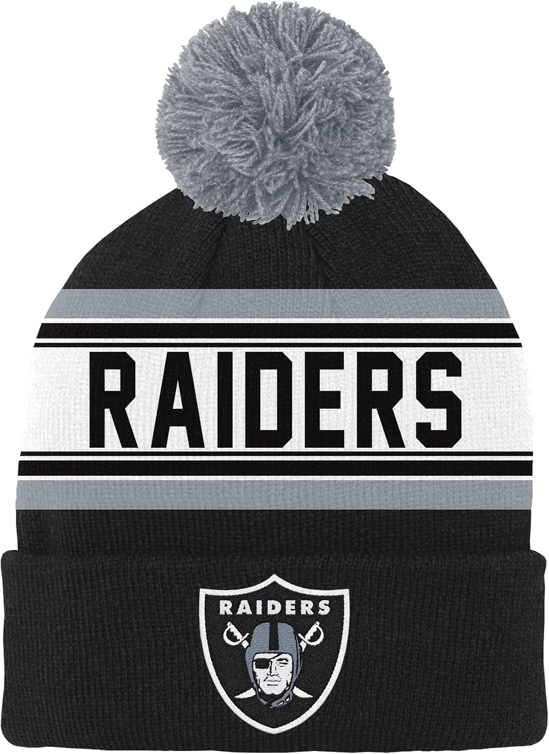 Outerstuff NFL Kids Youth Official Primary Logo Sport Knit Cold Weather Cuffed Pom Beanie Hat (US, Alpha, One Size, Las Vegas Raiders) - Image 2