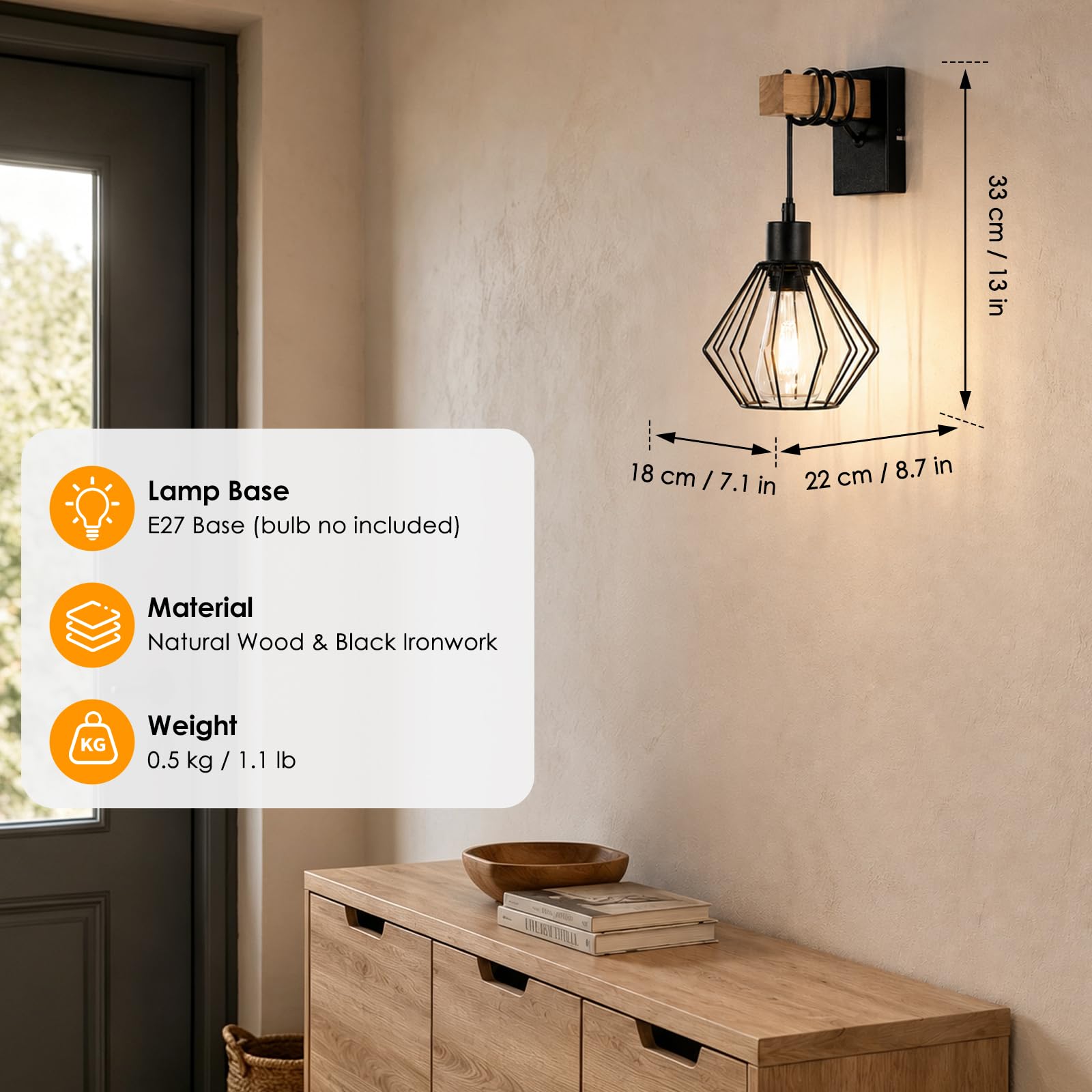 4810227 E27 Moderne Applique Murale Intérieure MAX.60W Lampe Murale