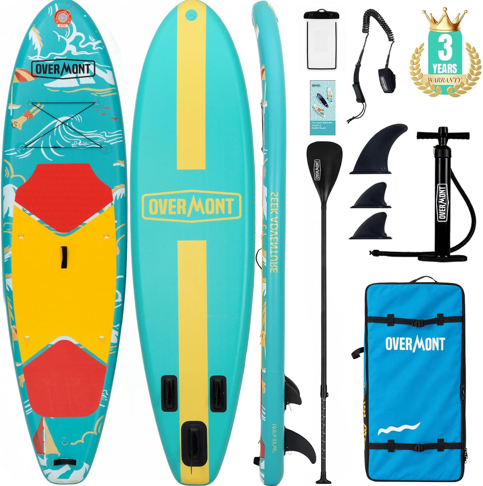 Overmont Inflatable Stand Up Paddle Board with Premium SUP Accessories, 10’6’’ Wide Durable Design, Non-Slip Stable Deck for Youth & Adults of All Skill Levels, Leash Paddle & Pump Included