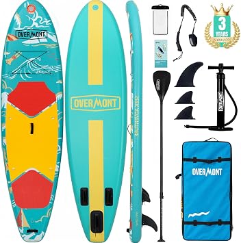 Overmont Inflatable Stand Up Paddle Board with Premium SUP Accessories, 106 Wide Durable Design, Non-Slip Stable Deck for Youth & Adults of All Skill Levels, Leash Paddle & Pump Included