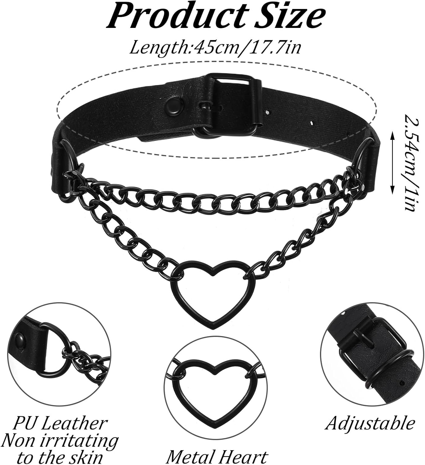 Goth Punk Heart Chain Collar Necklace, Choker Necklace for Women, Adjustable Leather Choker with Halloween Christmas Jewelry Gift for Women, Men - Image 2