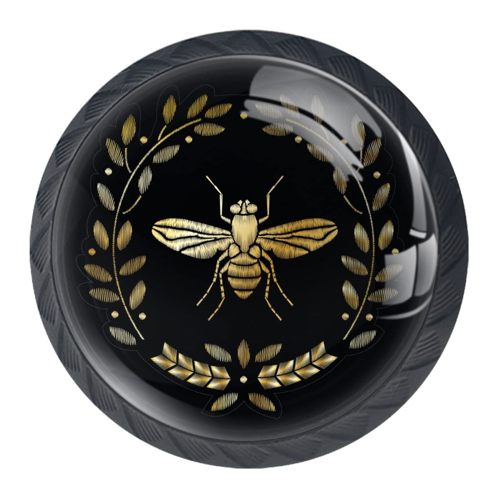 Eslifey 4 Pack Cabinet Knobs Embroidered Bee Round Drawer Dresser Handles Pull with Screws for Cupboard Wardrobe Furniture Home Kitchen Office