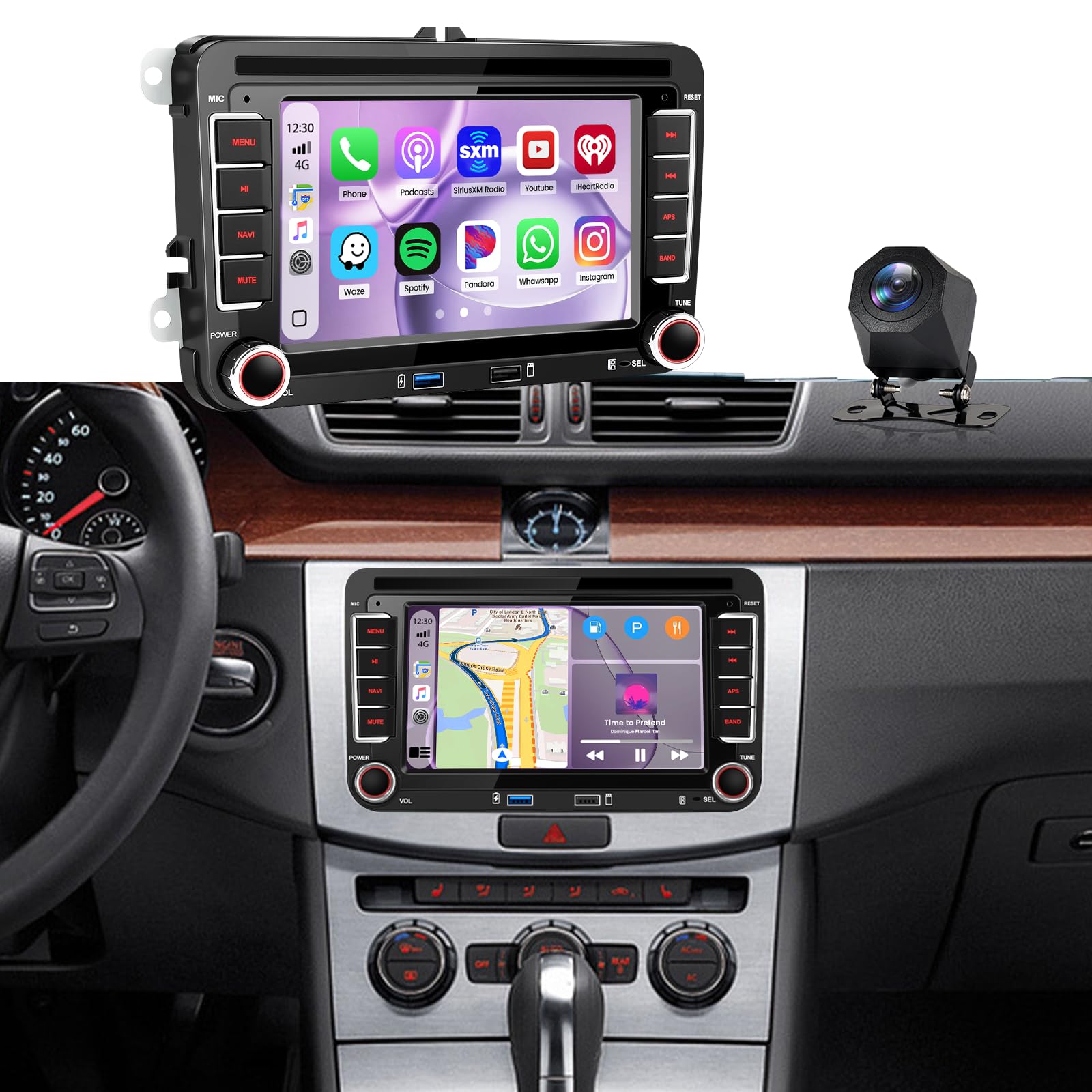 Inefala Radio samochodowe do VW Golf 5 6 Passat B6 B7 Tiguan Škoda Seat León Fabia, radio samochodowe Bluetooth z CarPlay Android Auto Vi-Link, radio samochodowe 2 DIN z ekranem 7" IPS DSP FM EQ SWC
