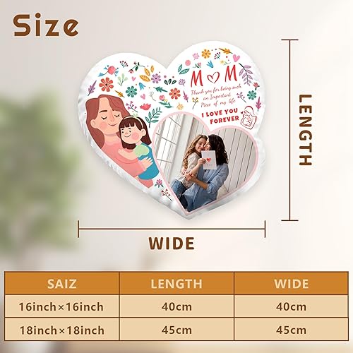 Miniatura 4 de Personalized Photo Pillow Mother Gifts, Custom Heart Shaped Pillow with Picture, Unique Birthday Gift for Mom, Double Side Print 18 Inch