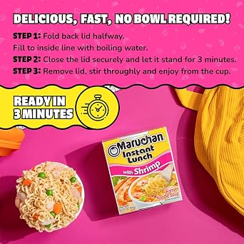 Maruchan Instant Lunch Ramen Noodles, Shrimp Flavor Japanese-Style Instant Noodle Soup, Easy Meal Ready in 3 Minutes 2.25 Oz. (12 Pack)
