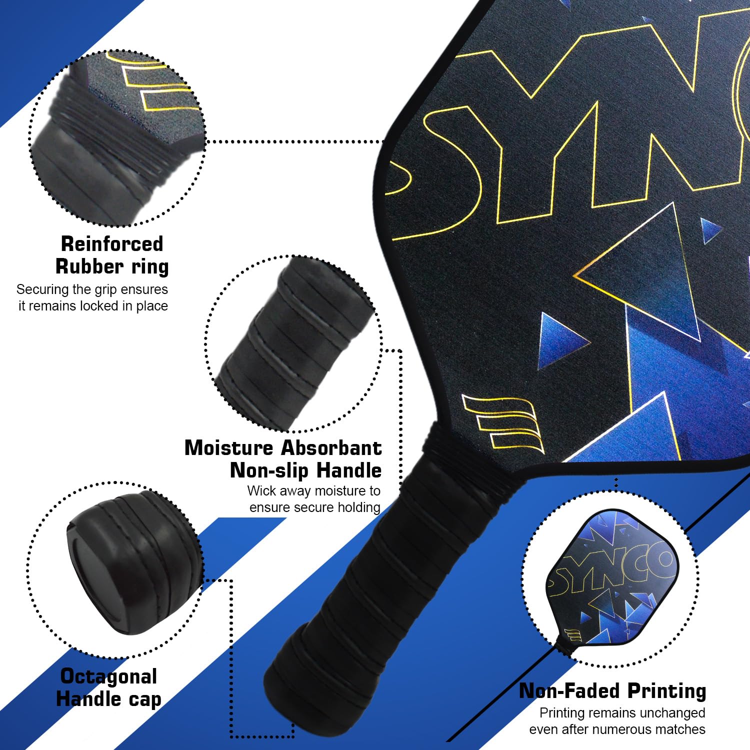 Synco Carbon Fiber Pickleball Paddle Set | 2 Racket, 4 Pickleballs with Carry Bag | 230g Lightweight Racket | Cushion Comfort Grip | 16mm Professional Paddle | Honeycomb Dense Core (Glory Black, 16mm) 1