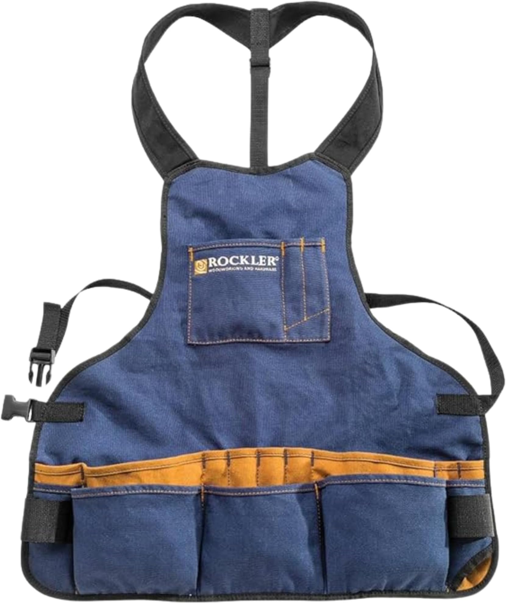ROCKLER Wood Working Shop Aprons for Men (14 oz) โ Adjustable Broad Shoulder Work Apron w/Padded Shoulder Straps & Quick-Release Buckle โ Duck Cotton Woodworking Apron w/ 17 Pockets