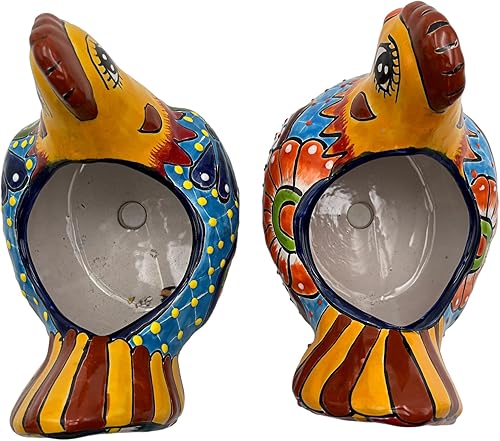 Miniatura 5 de Talavera - Macetero de cerámica para pollo, multicolor, hecho a mano, arte popular, pintada a mano, maceta de animales para decoración del hogar,