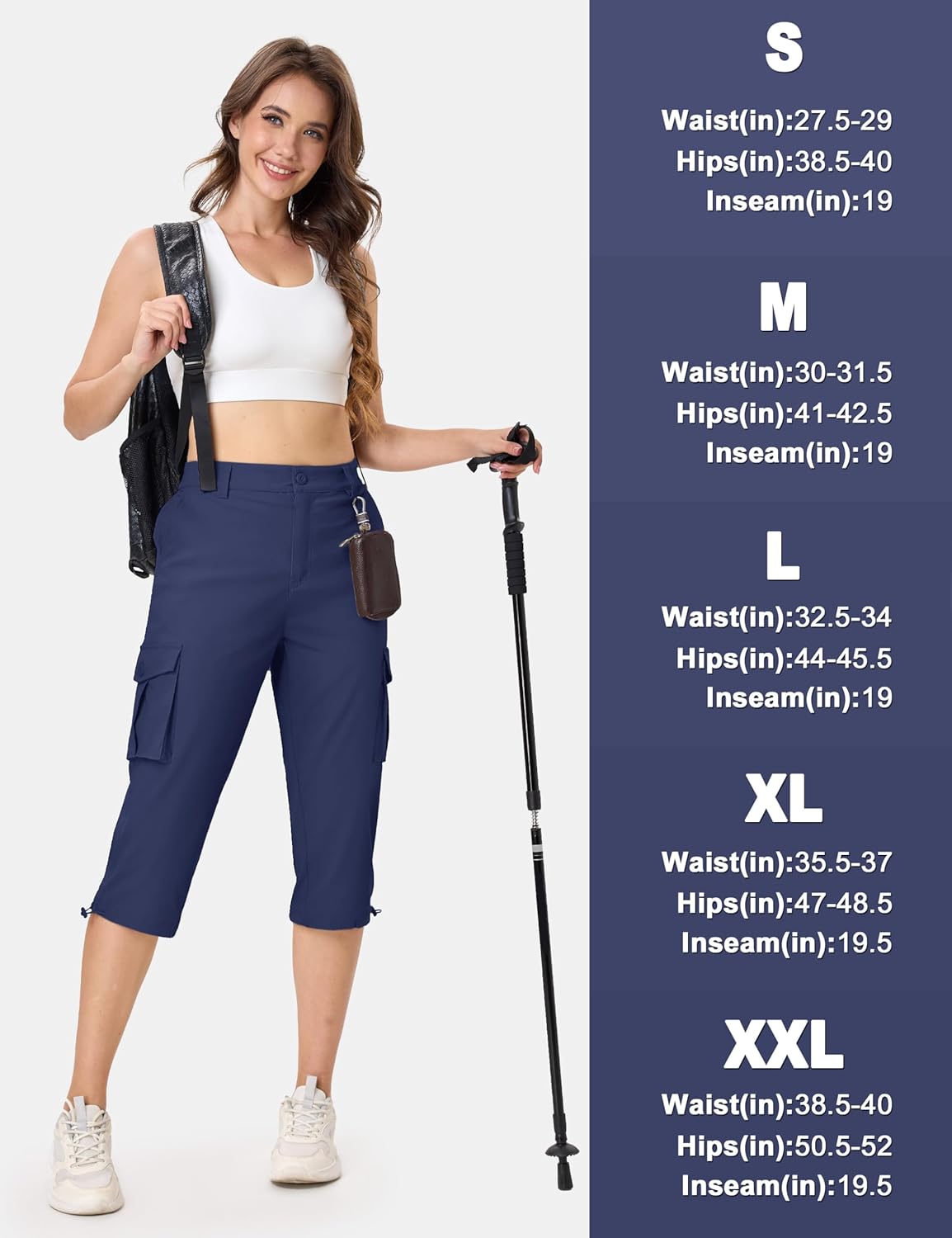 TACVASEN Women's Cargo Capris Lightweight Hiking Capri Pants with Pockets Water Resistant Summer Travel Outdoor Casual