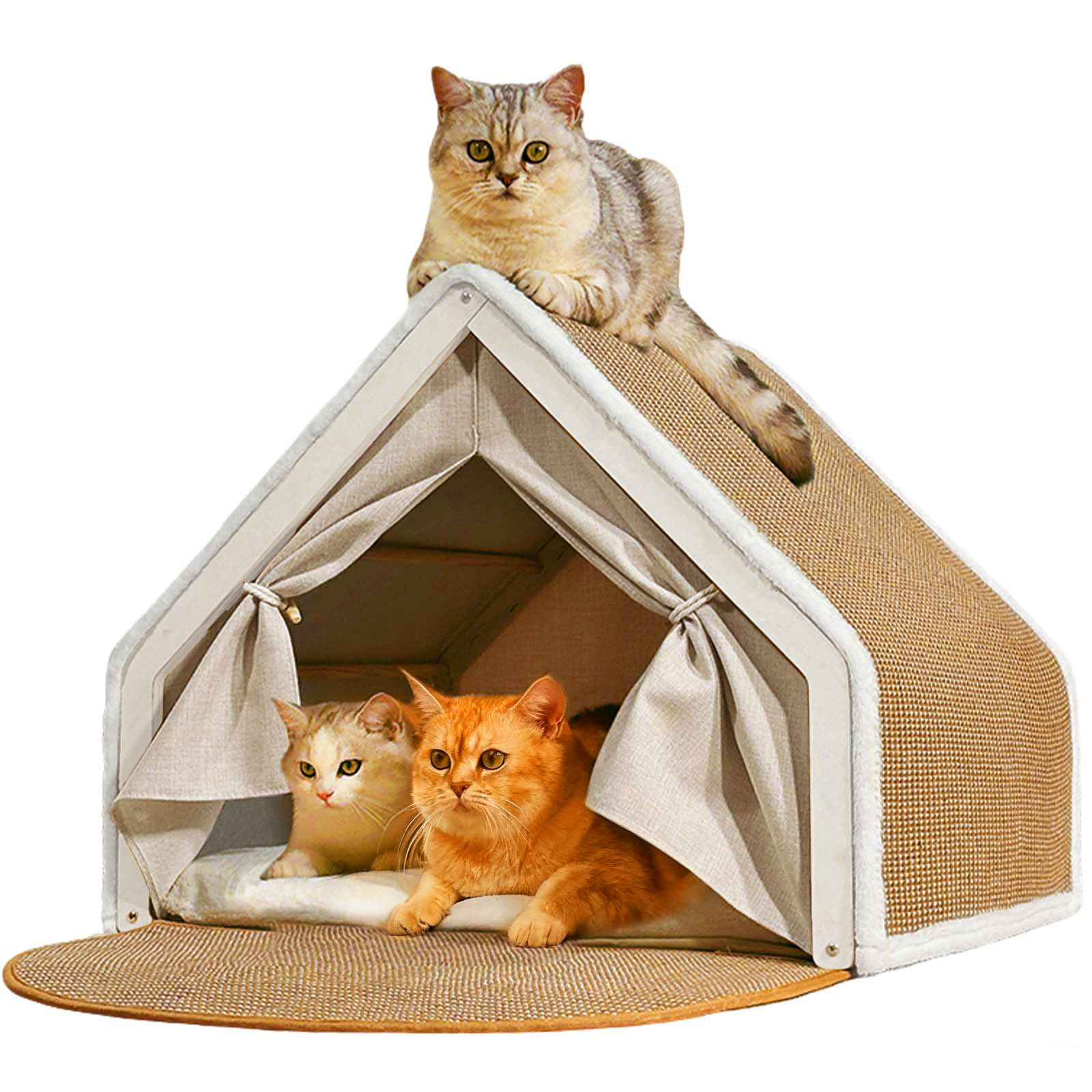 Cat Houses for Indoor Cat, 2-in-1 Scratching & Cat Tent, Cat Cave Indoors, Cat House With Scratcher