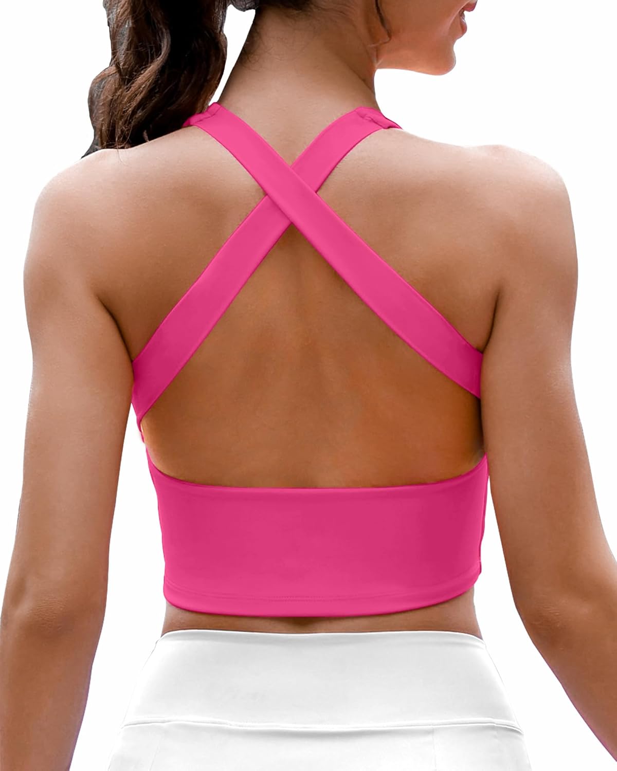 AngiMelo Womens Longline Sports Bra Square Neck Workout Tops Support Crop Tank Strappy Yoga Top Built in Bra Teens
