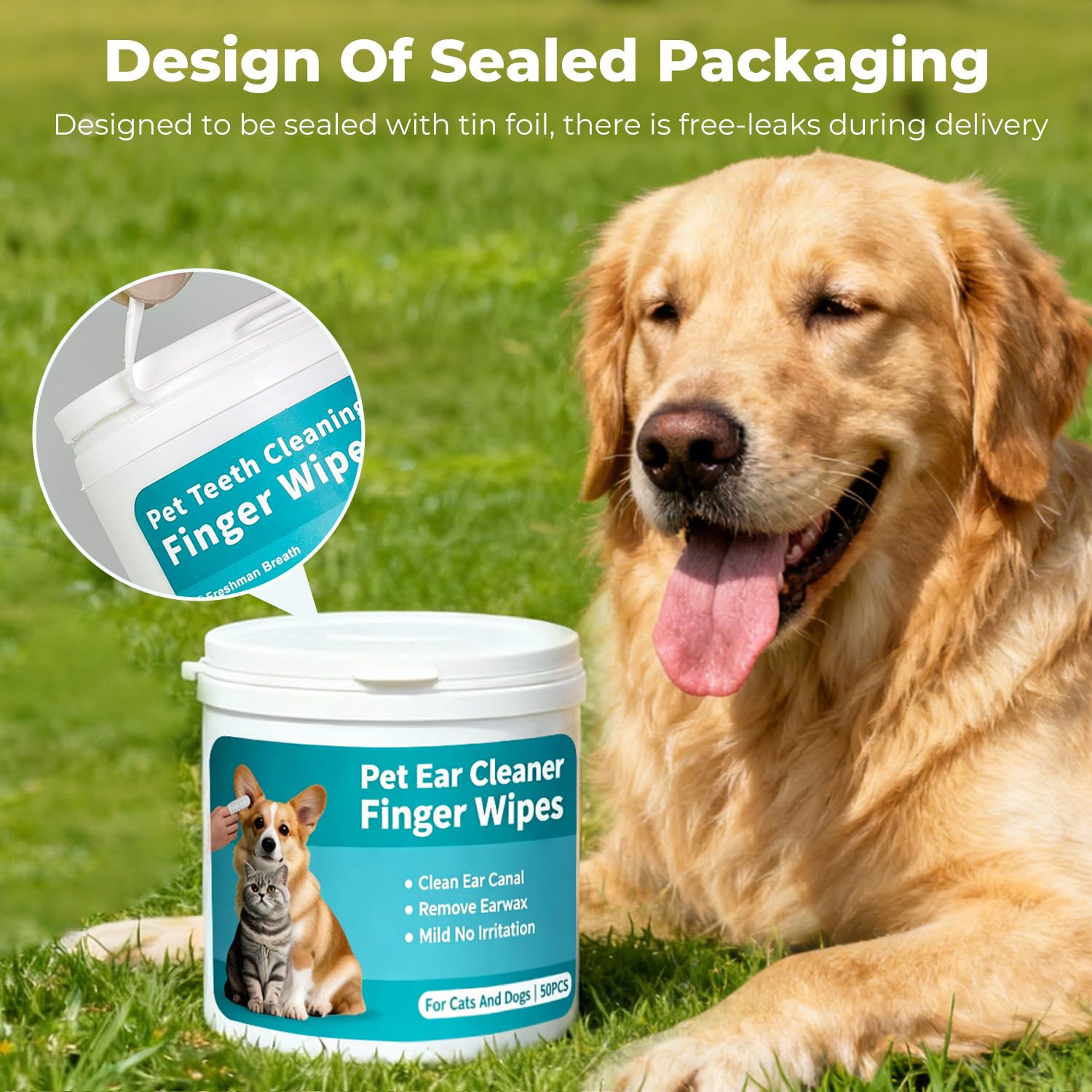 Pet Ear Cleaner Finger Wipes for Dogs, Cats, Gentle Alcohol-Free Formula, Removes Wax, Debris, 50 Count, Vet Approved, 4x8cm - image 6