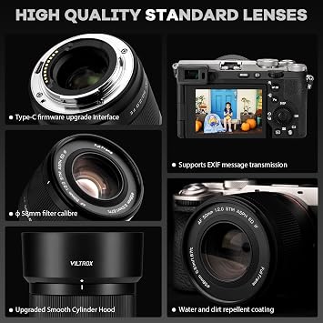 VILTROX 50mm F2.0 Full Frame Prime Lens for Sony E-Mount | Fast AF, Large Aperture, Ultra-Compact | Standard Portrait Lens for A7RV, A7IV, A7CII, ZV-E1, A7RIV, A6600 Mirrorless Cameras