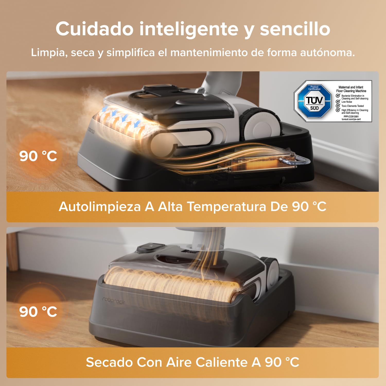 roborock F25 GT Gen 2 Set aspiradora en seco y húmedo, aspiradora-fregona de 20 000 Pa, diseño de 180°, autolimpieza a alta temperatura de 90 °C con secado automático, anti-enredos, ruedas optimizadas