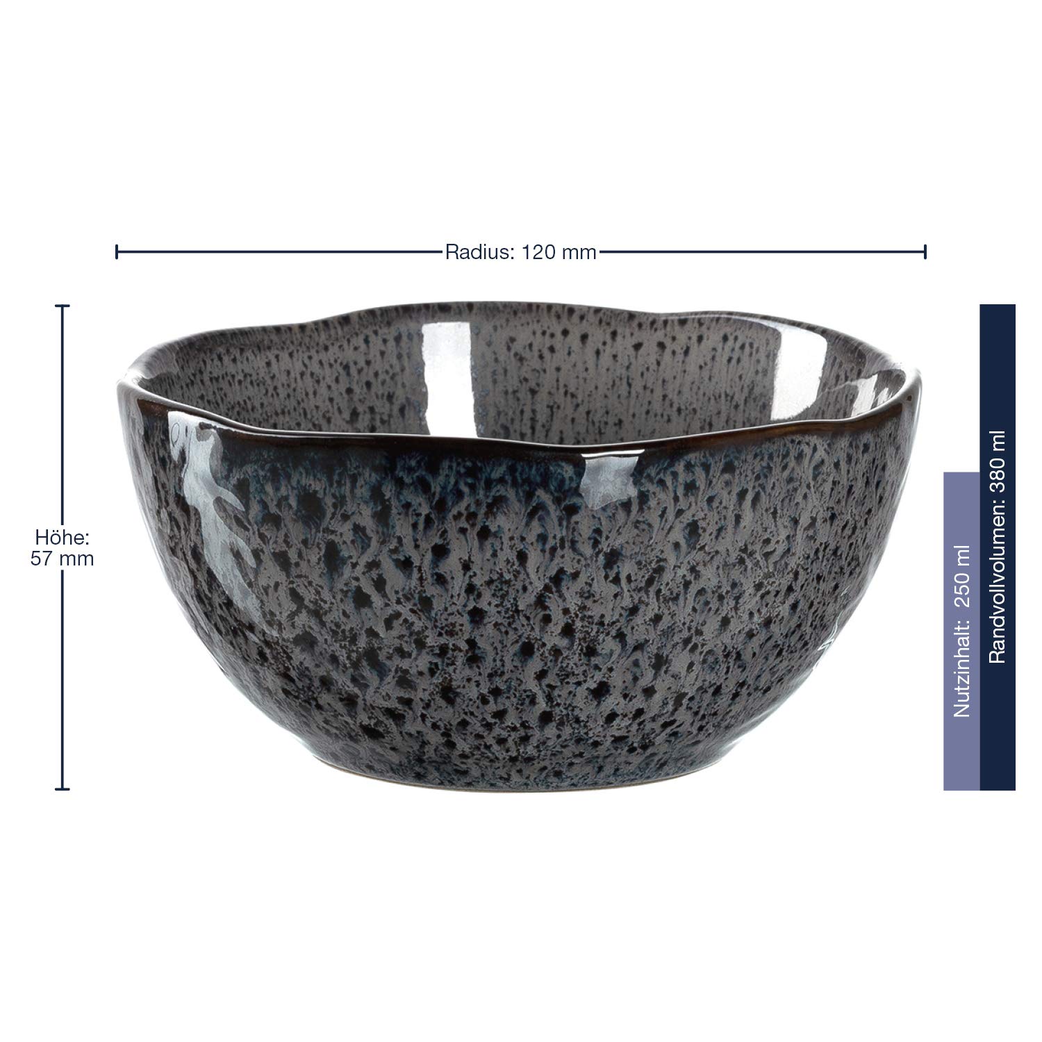 Leonardo Matera Keramik-Schalen, 6er Set, spülmaschinengeeignete Dessert-Schälchen, Müslischalen, Snack-Schüsseln, grau, Ø 12 cm, 380 ml, 018579 | hälchen, 1 mikrowellenfeste Snackschale, grau ø 12 cm 380 ml, 018579