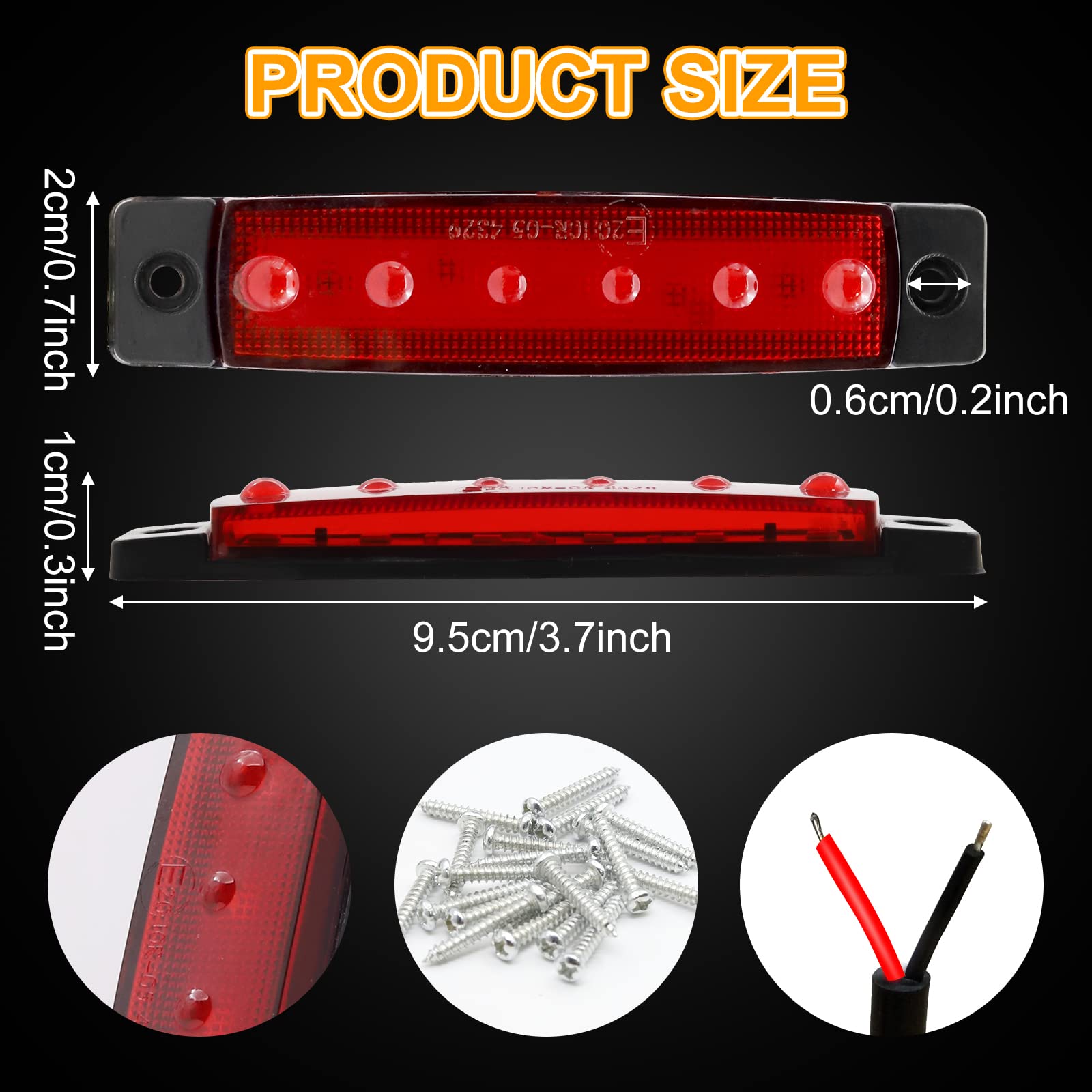 Biqing 20 X Luces de marcador lateral de LED Rojo,Indicadores de posición 12V Impermeable Lámparas laterales led para camión remolque Lorry Cab Bus Barco Tractor autocaravana