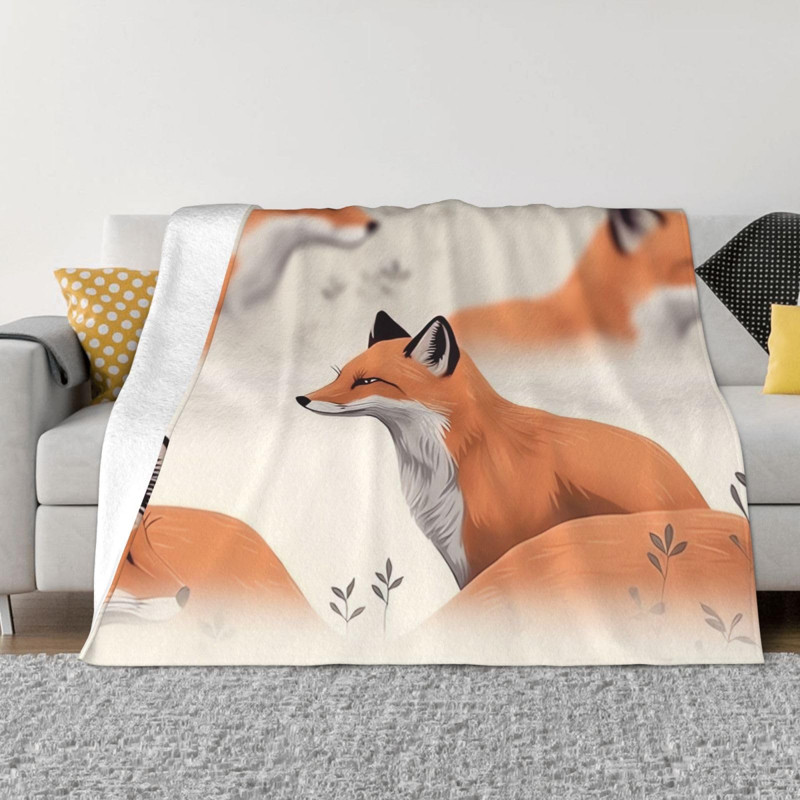 Couverture pour canapé flanelle douce microfibre 127x101 motif renard