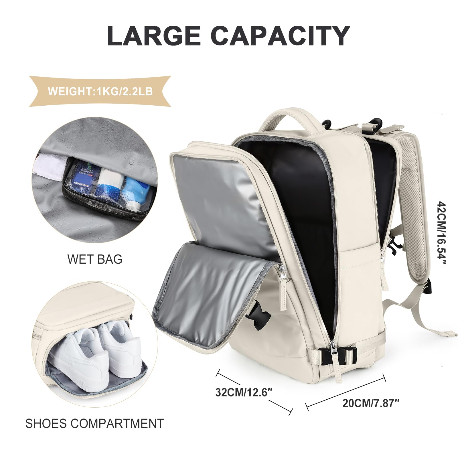 SZLX Zaino da viaggio grande da donna da escursionismo sportivo da esterno impermeabile da scuola casual laptop da 14 pollici con porta di ricarica USB scomparto per scarpe